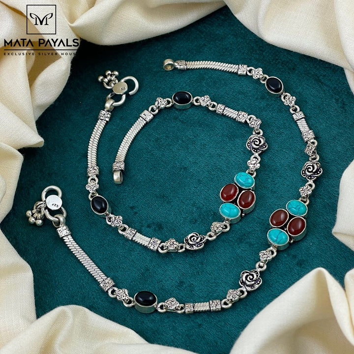 Impressive Cut Stone Oxidised Anklet