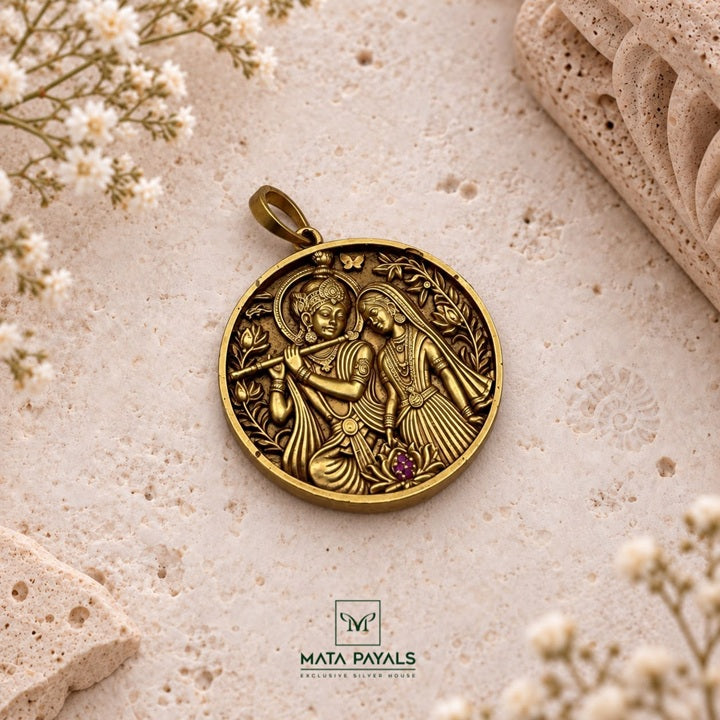 Radha Krishna Gold Plated Pendant