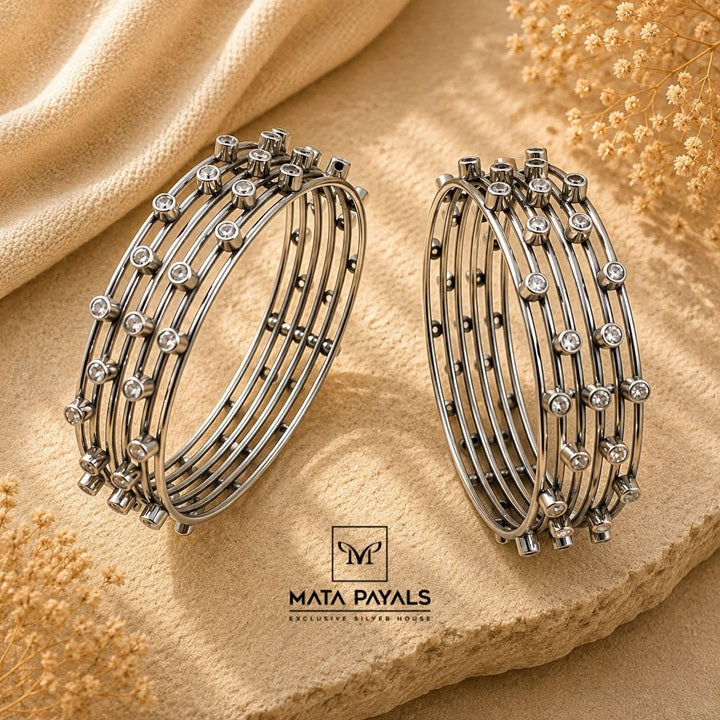 Oxidised Cut Stone Bangle