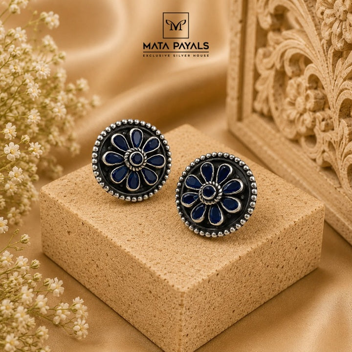 Oxidised Floral Stud