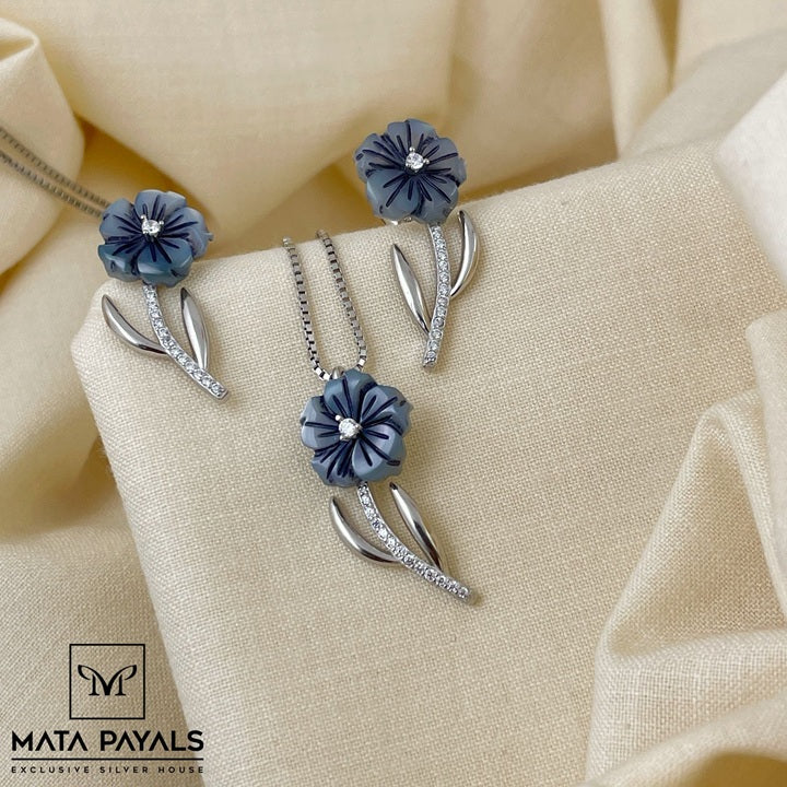 Rhodium Zircon Pendant Set