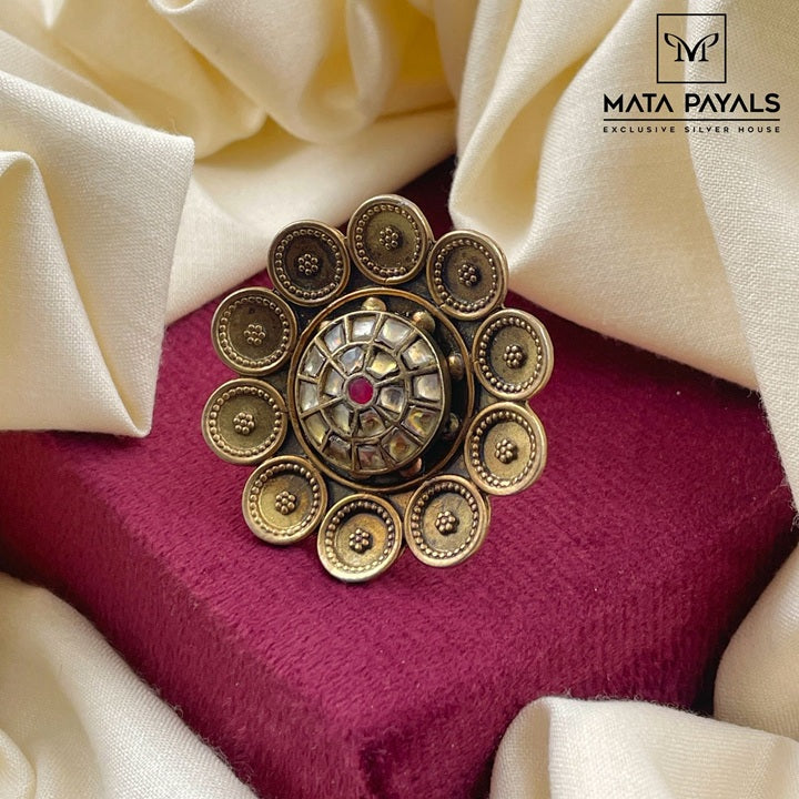 Kundan Rajwadi Gold Plated Ring