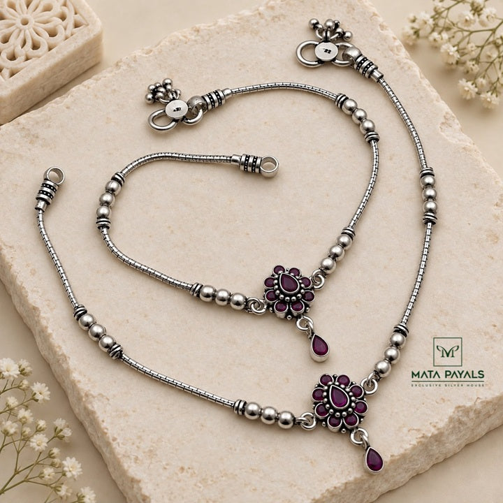 Dark Pink Oxidised Anklet