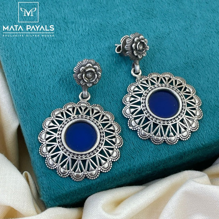 Tiny Floral Drop Oxidised Earring