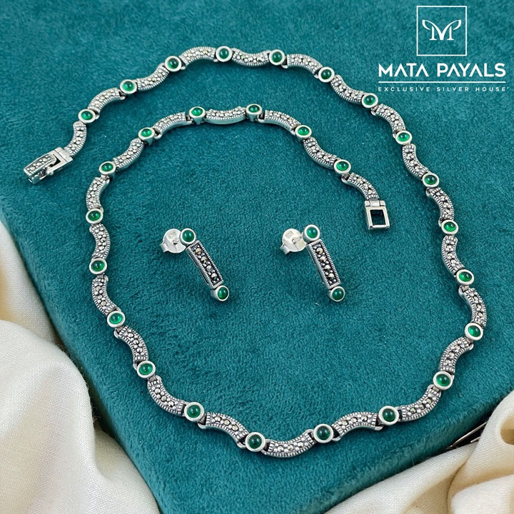 Wavey Marcasite Necklace Set
