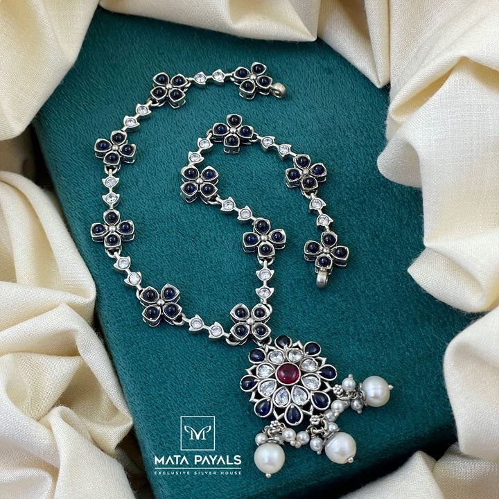 Oxidised Navy Blue Necklace