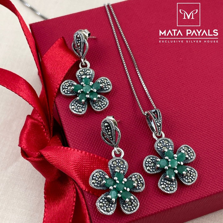 Marcasite Floral Pendant Set