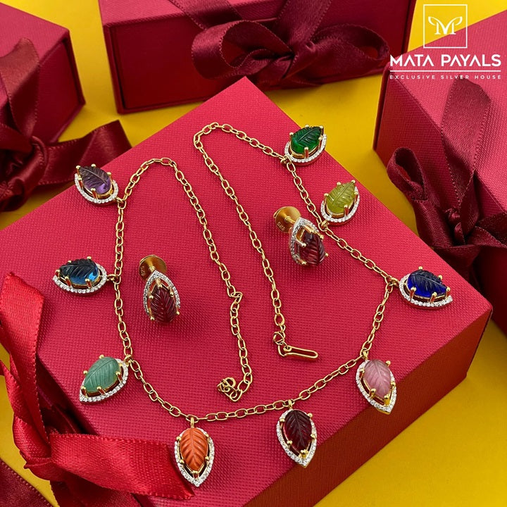Gold Plated Navarathna Pendant Set