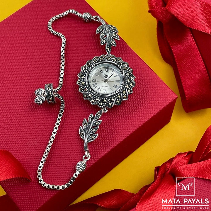 Leaf Design Marcasite Watch