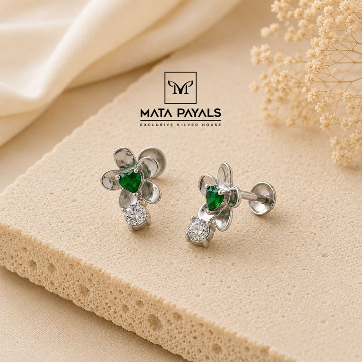 Green Floral Stud