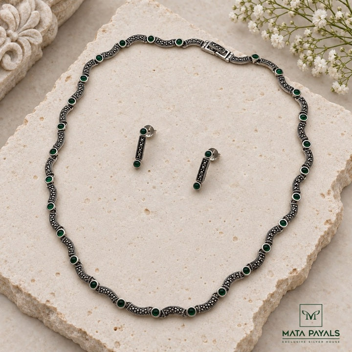 Wavey Marcasite Necklace Set