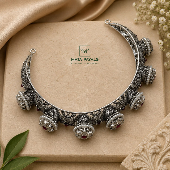Luxurious Silver Oxidised Choker