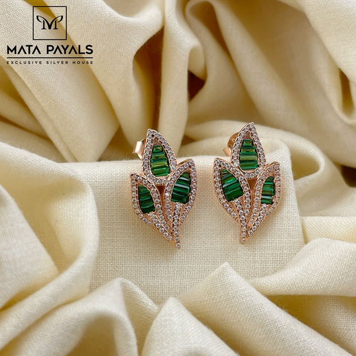 Green Leafe Rose Gold Stud