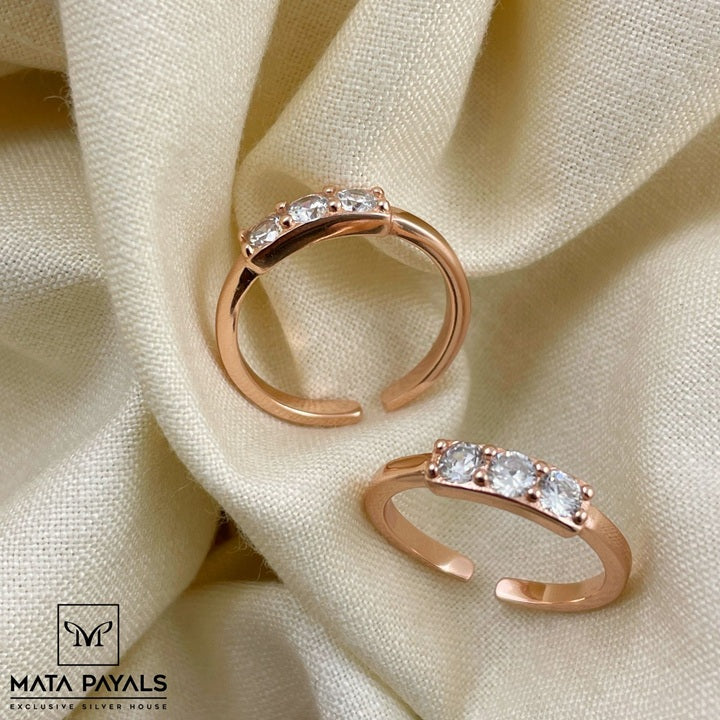 White Stone Rose Gold Toe Ring
