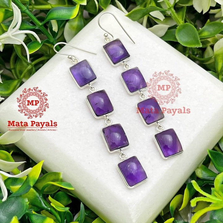 Adorable Square Amethyst Silver Hanging