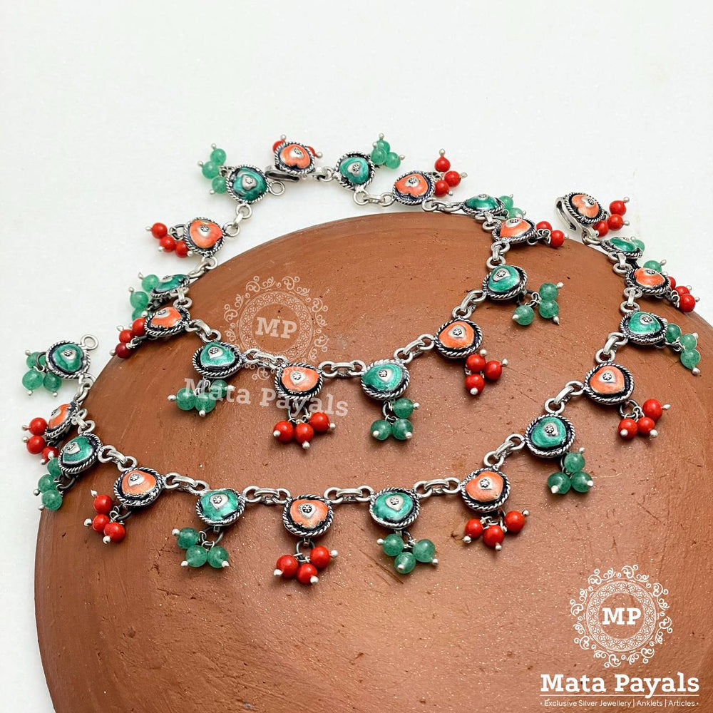 Colourful Heart Oxidised Anklet