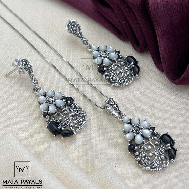 Floral Marcasite Pendant Set