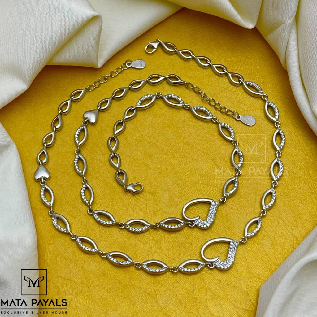Heart Designed Silver Anklet
