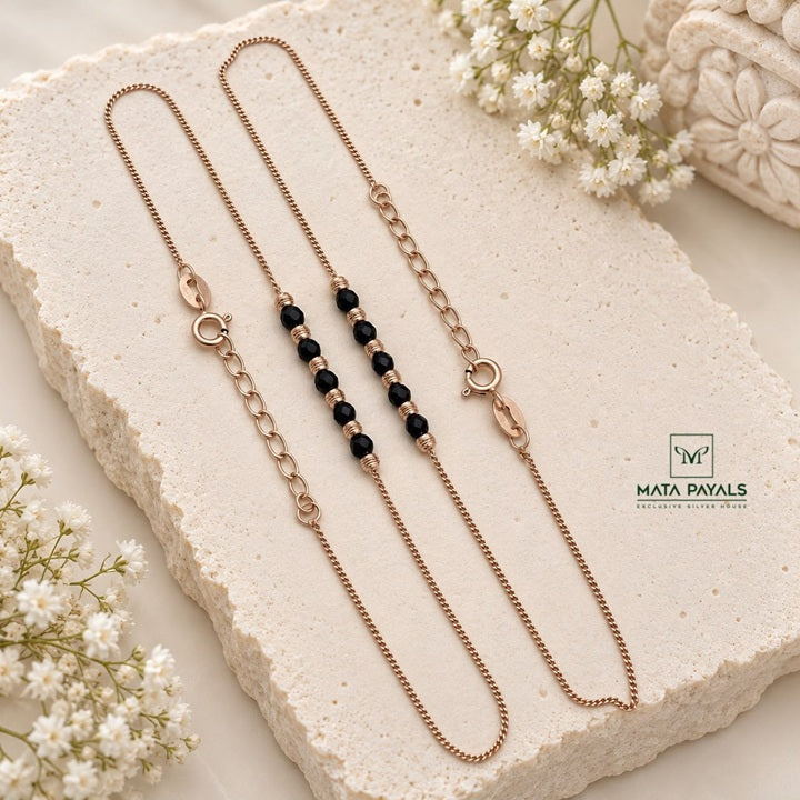 Rose Gold Plated Black Beads Anklet