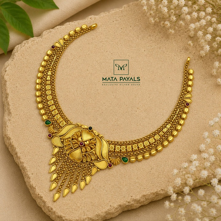 Gold Design Necklace in Pure Silver