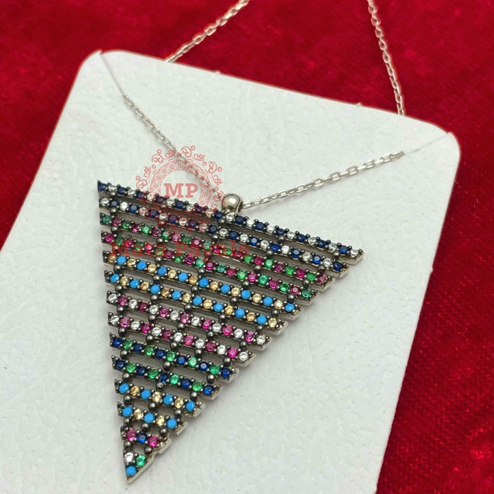 Outstanding Multi-Colour Triangular Silver Chain Pendant
