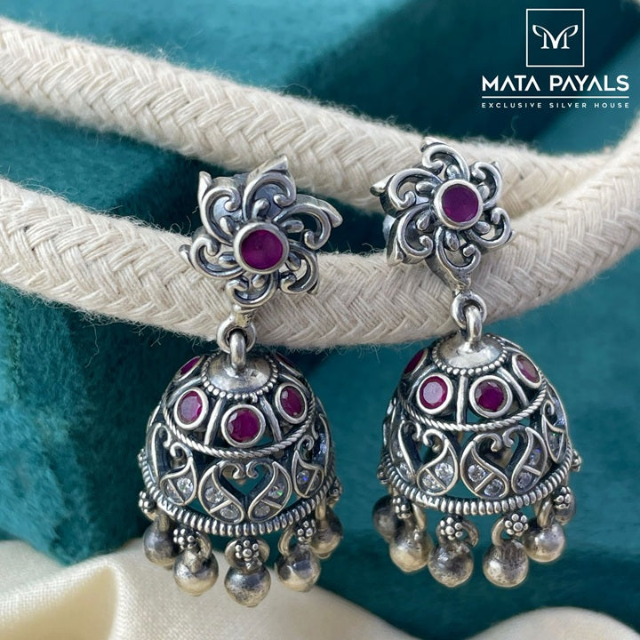 Stone Oxidised Earring