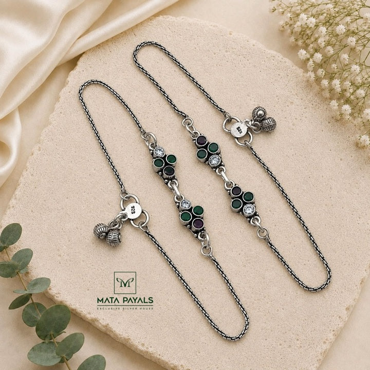 Oxidised Cut Stone Anklet