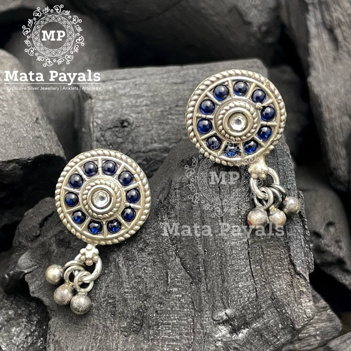 Simple Sphere Silver Oxidised Earring