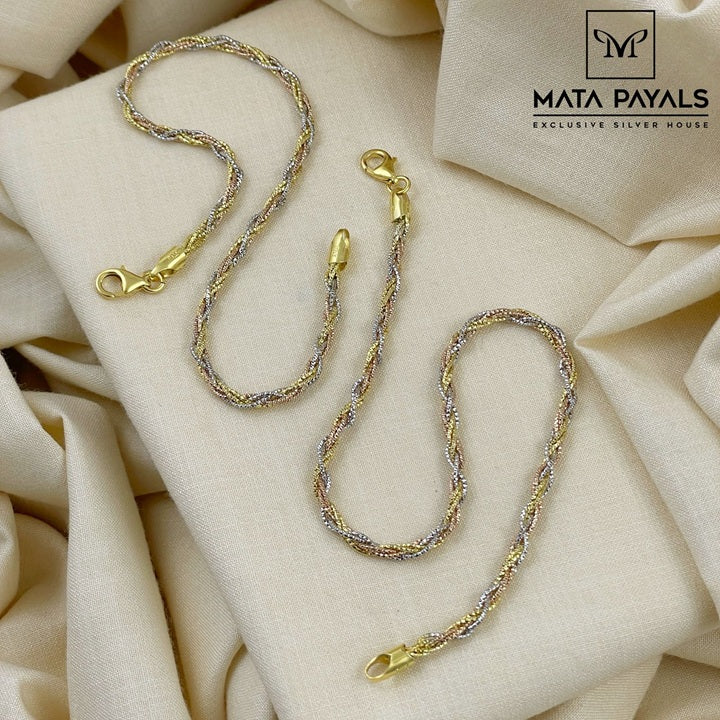 Multi Tone Twisted Silver Anklet