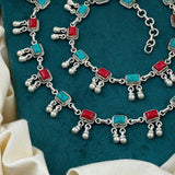 Colourful Turquoise & Coral Anklet