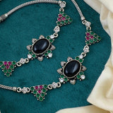 Fancy Oxidised Cut Stone Anklet