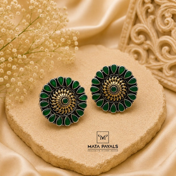 Ravishing Green Cut Stone Stud