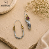 Cut Stone Silver Hoop