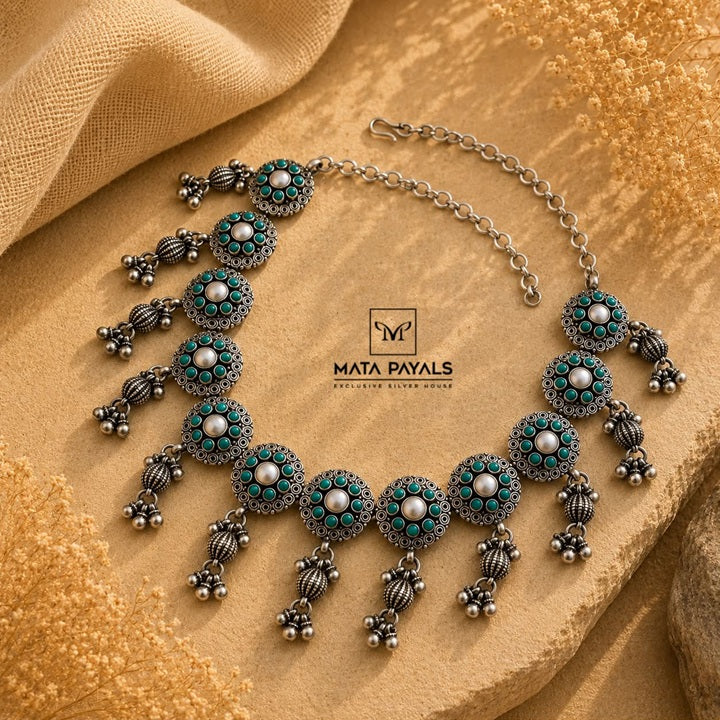 Prestigious Turquoise Oxidised Necklace