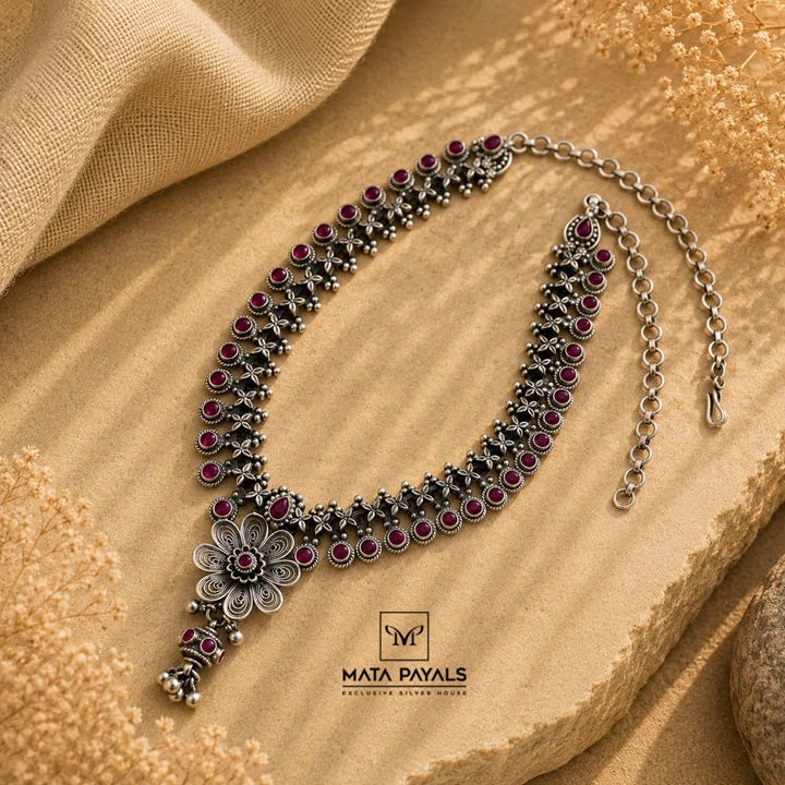 Premium Pink Oxidised Necklace