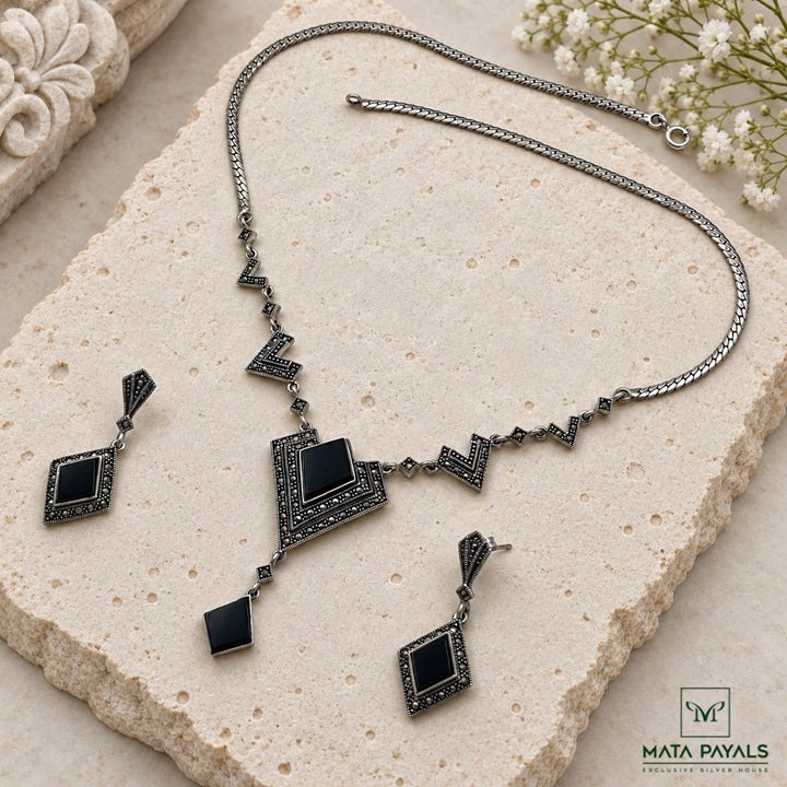 Attractive Marcasite Oxidised Necklace Set