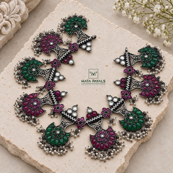 Glamorous Colourful Mandala Silver Necklace