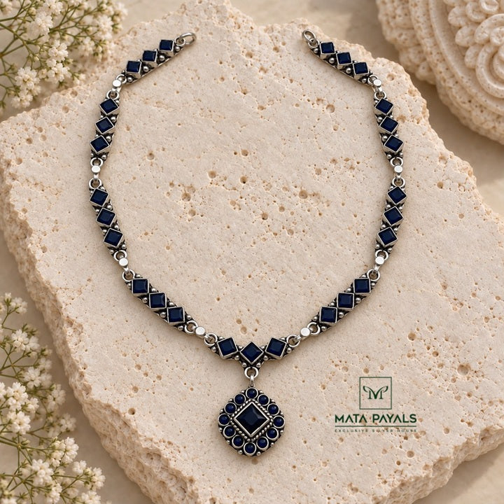 Navy Blue SIlver Necklace