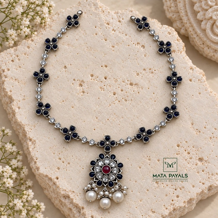 Oxidised Navy Blue Necklace