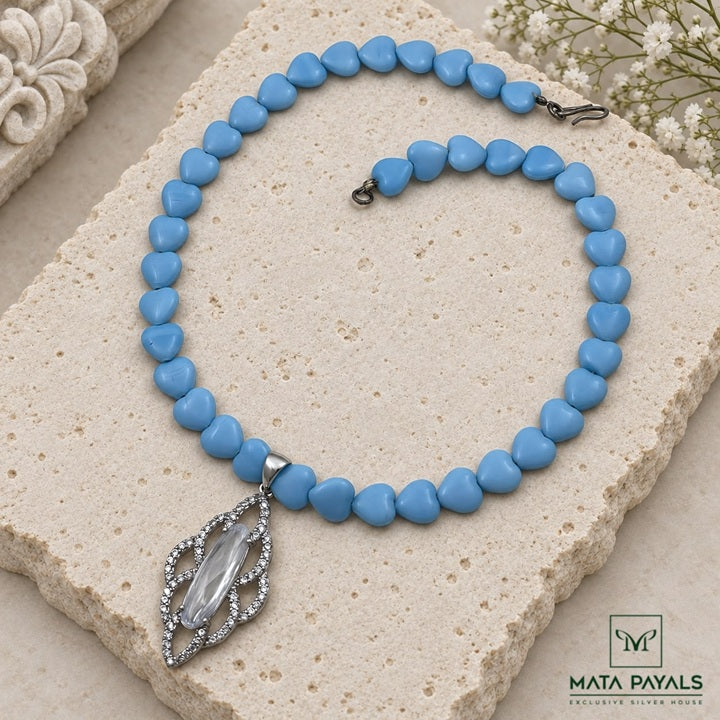 Silver Zircon Beads Necklace