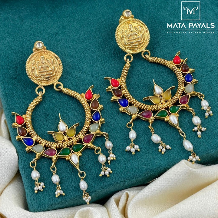 Out-Standing Navrathan Shri Lakshmi Gold Plated Chandbali