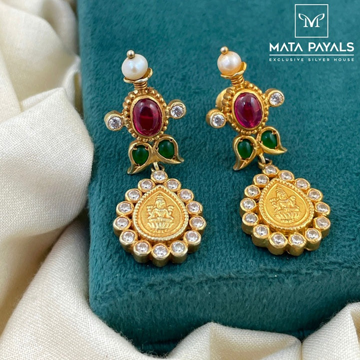 Holy Shri Lakshmi Silver Gold Plated Earing
