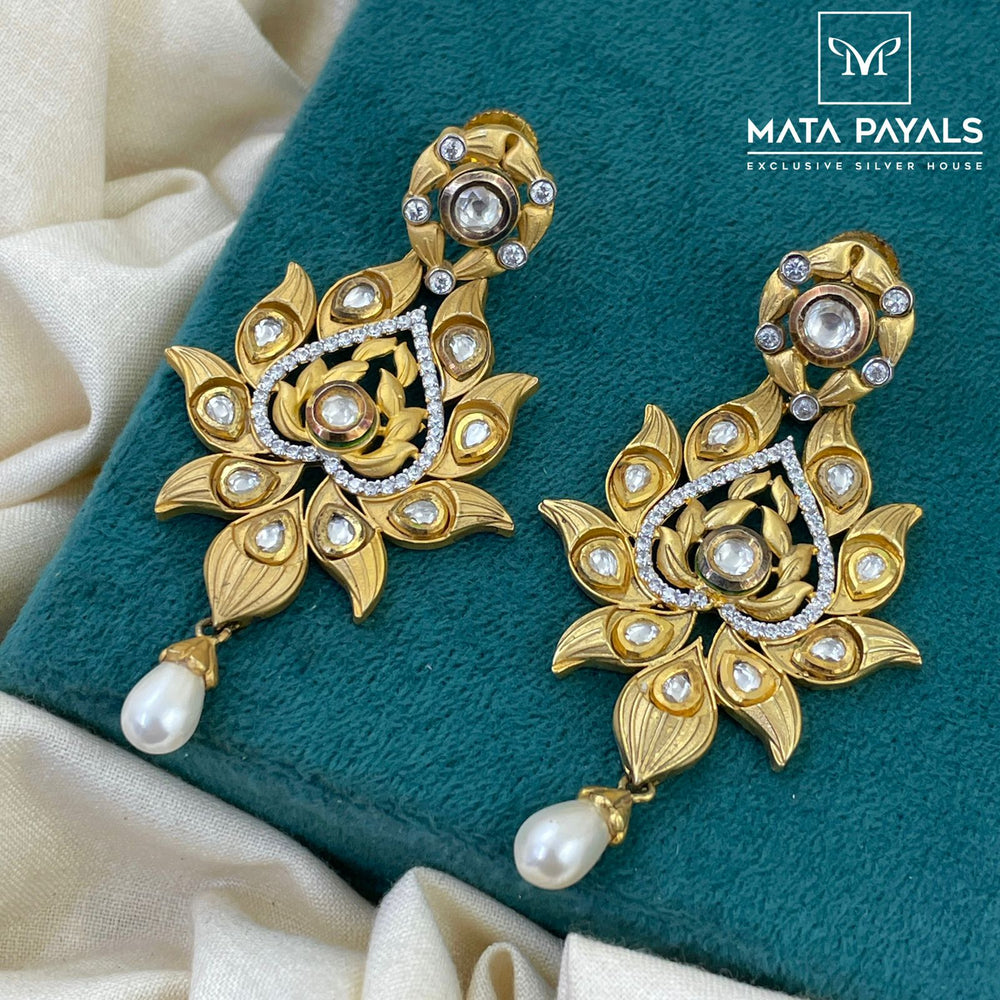 Fantastic Lotus Silver Gold Plated Earing