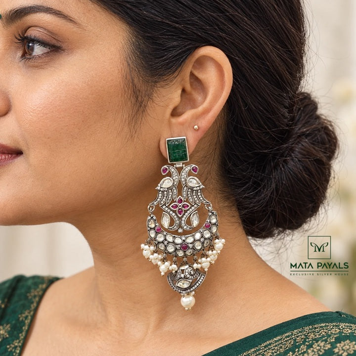 Royal Peacock Dyad Oxidised Chandbali