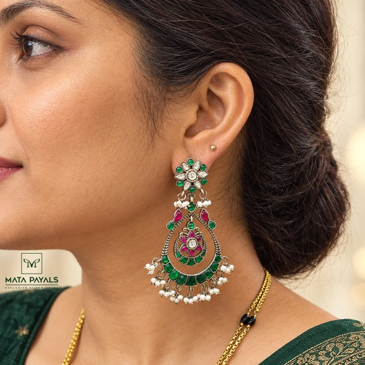 Mandala Green Kundan Chandbali