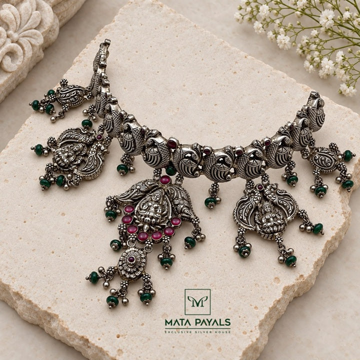 Heritage Oxidised Lakshmi Choker