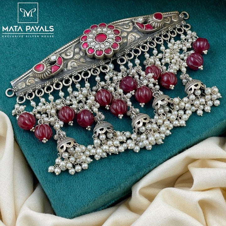 Rajwadi Jhumki Kundan Oxidised Choker