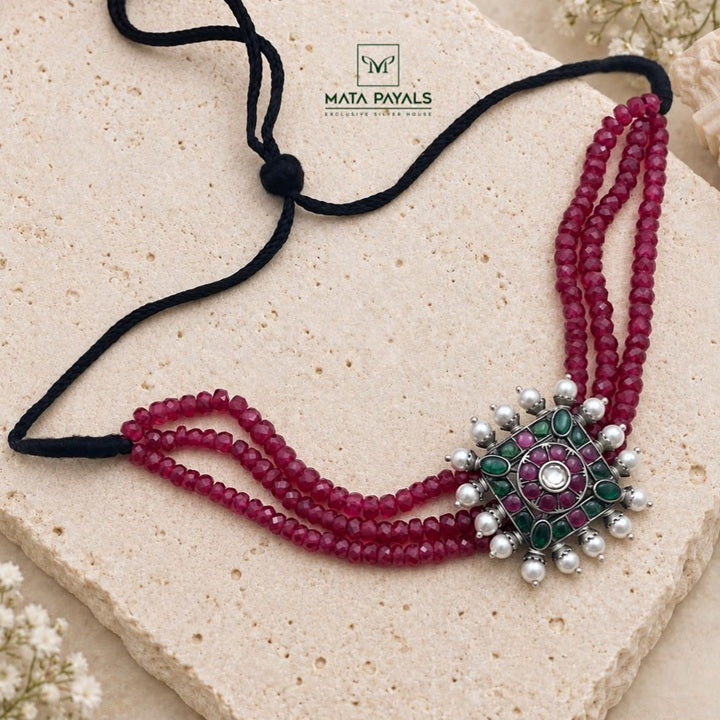 Square Chakra Temple Oxidised Choker