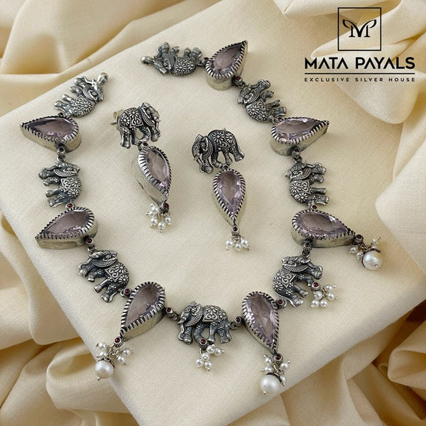 Dignified Oxidised Elephant Necklace
