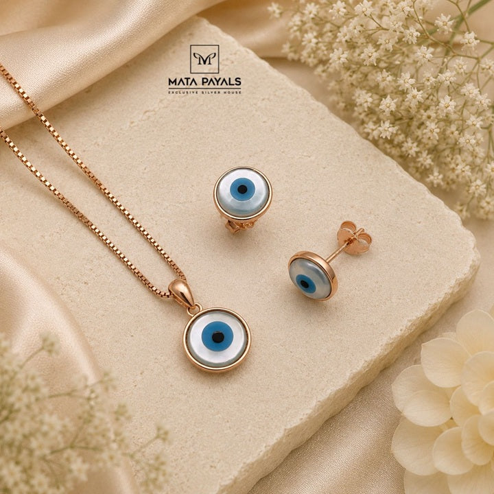 Rose Gold Evil Eye Pendant Set
